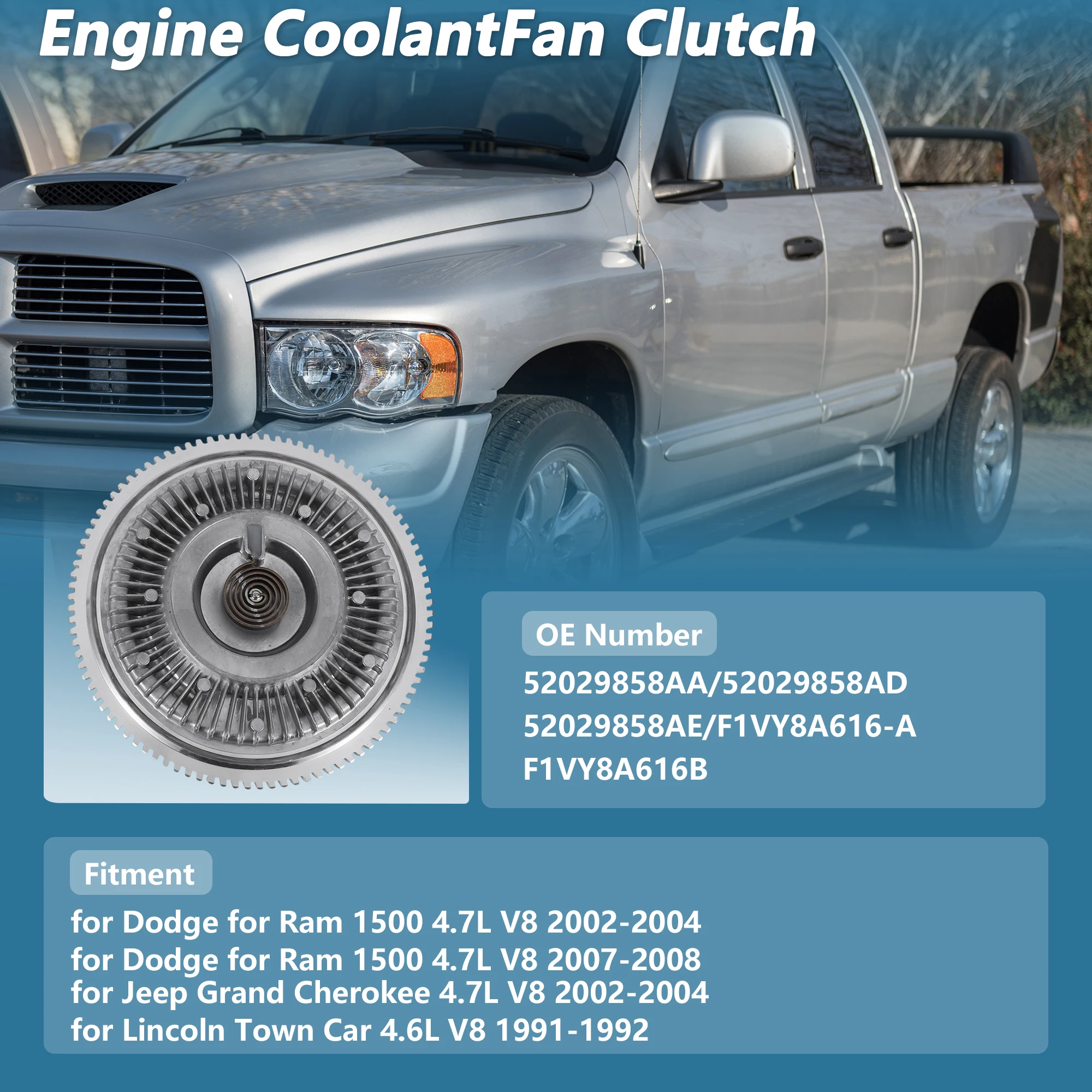 UXCELL Engine Cooling Fan Clutch for Dodge for Ram 1500 4.7L V8 2002-2004 No.52029858AA