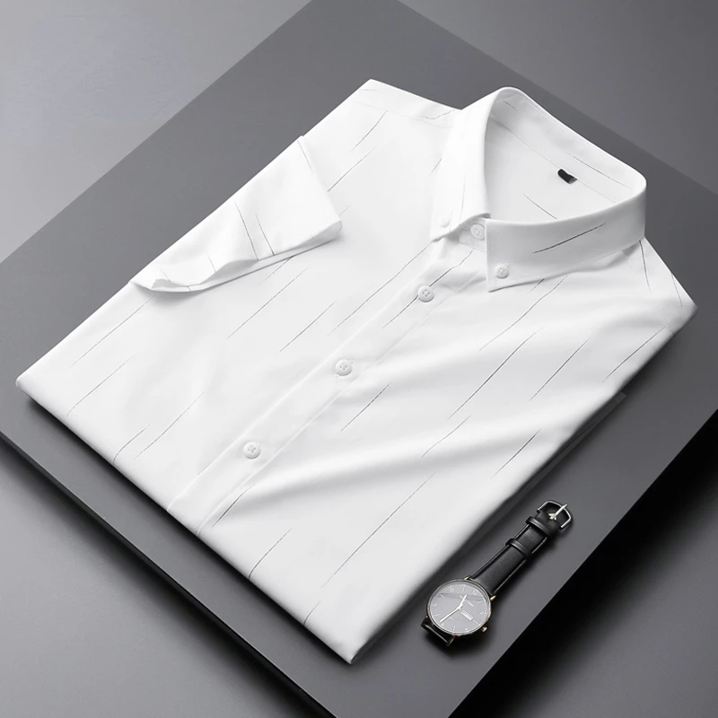 

2022 New Shirts for Men Clothing Korean Slim Fit Long Sleeve Striped Blouses Male Casual Business Formal Wear Tops Clothes W385