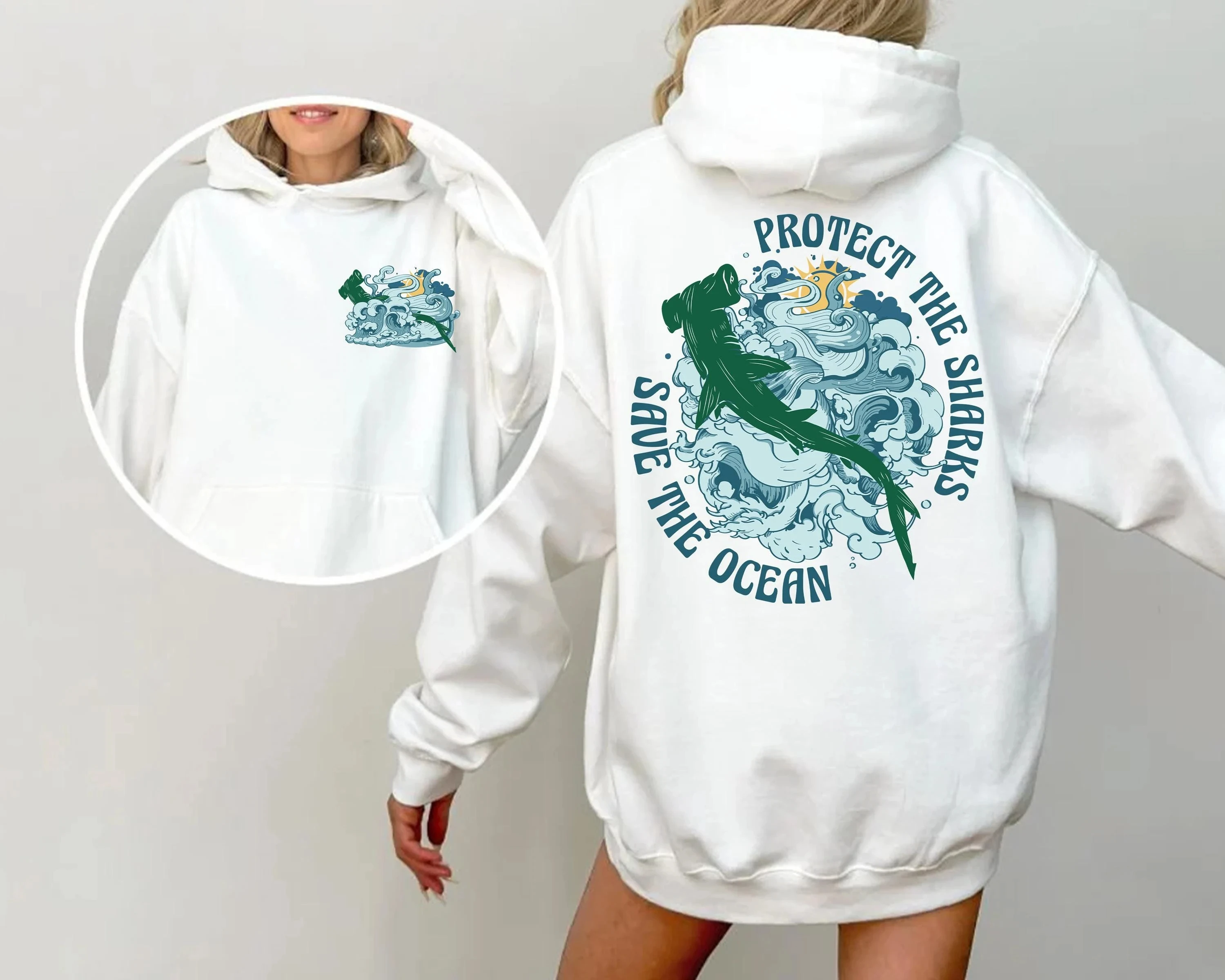 

Толстовка Protect The Sharks, толстовка с капюшоном «День Земли», мужская и женская толстовка с длинными рукавами, пуловер, топы Y2k, осенне-зимняя одежда