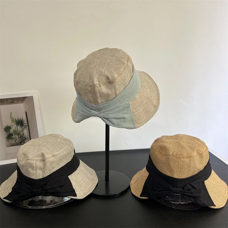 Japanese Retro Bow Fisherman Hat Women Back Split Design Casual Literary Sun Basin Hat Spring Summer Streetwear Bucket Cap