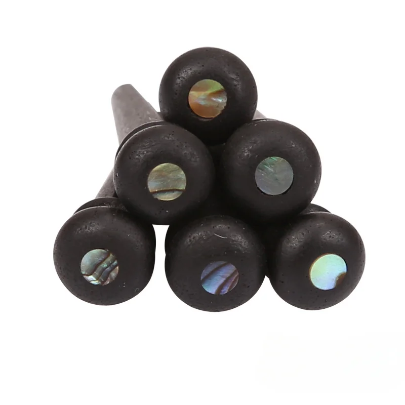 6pcs Guitar Bridge End Pin Nut for Acoustic Guitar Black Ebony Shell Ebony String Cone Inlaid with Shell To Fix The String