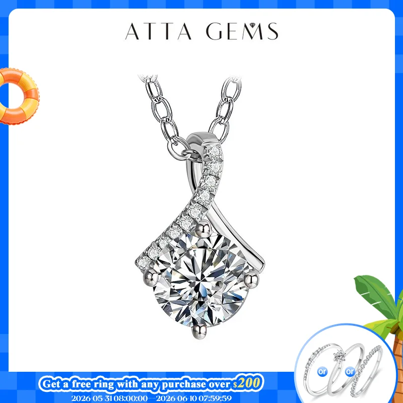 

ATTAGEMS Excellent Cut Pass Diamond Test 1-2 ct D Color Good Clarity VVS1 Moissanite 925 Silver Pendant Necklace for Women Gift