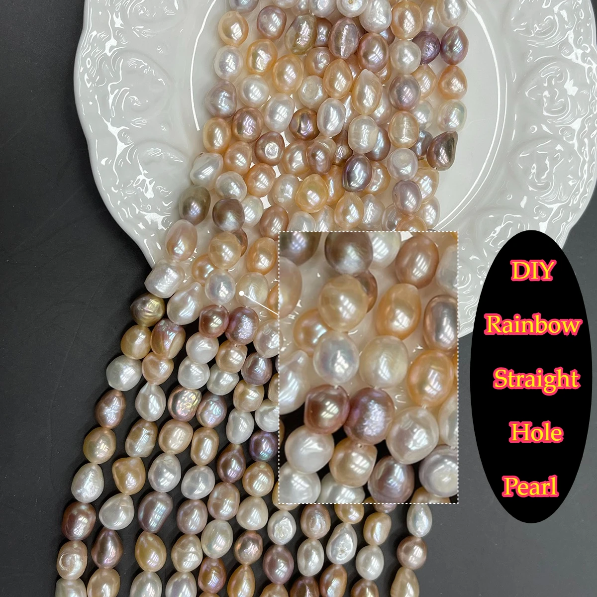 Straight Hole Pearl Natural Freshwater Rainbow Pearl For Jewelry Making DIY Necklace Bracelet Chains Earrings Accessory