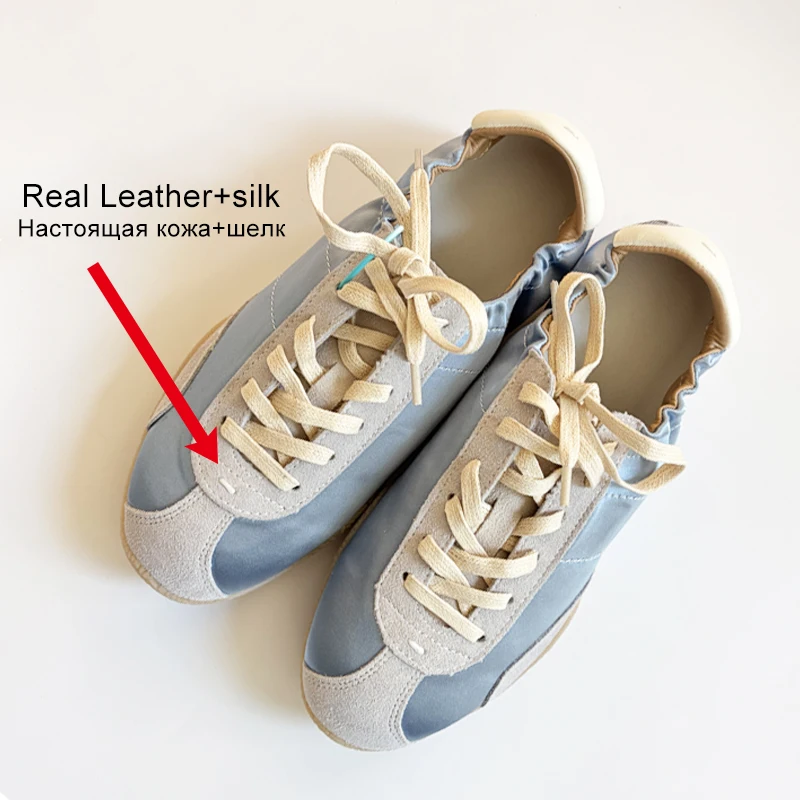 Women's Real Leather Casual Sneakers, Flat Cross-Tied Shoes