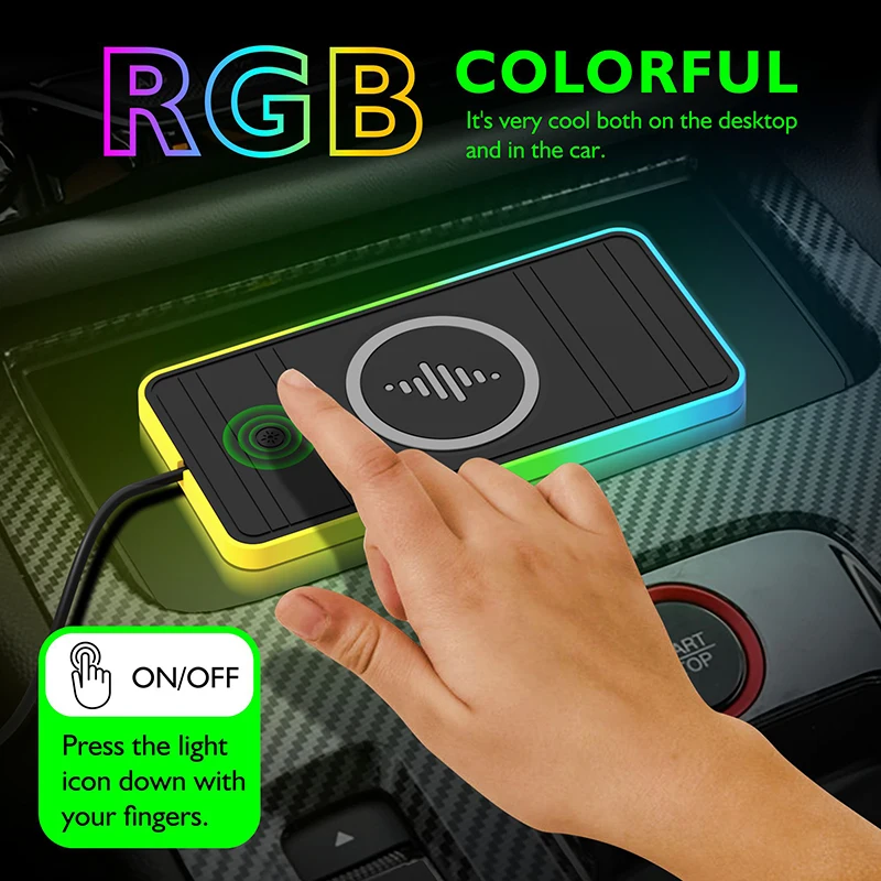 

Автомобильное беспроводное зарядное устройство 30 Вт с регулировкой RGB-подсветки, нескользящая зарядная панель для iPhone14 13 12 Bluetooth-гарнитура, автомобильная быстрая зарядка телефона A8H