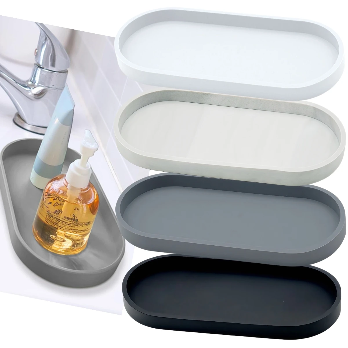 Silicone Storage Tray Bathroom Vanity Tray Soap Dispenser Kitchen Scouring Sponge Rack Countertop Storage Plate Holder Shelves