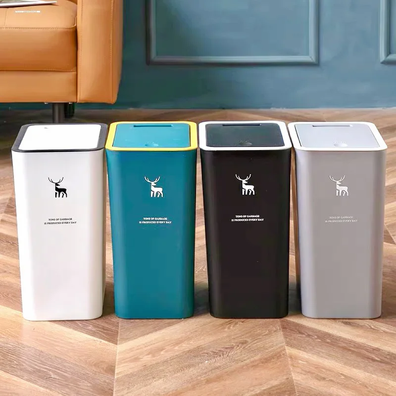 

10L/15L Trash Can With Lid Press-Type Waste Bins Kitchen Classification Garbage Bin Nordic Bathroom Rectangular Wastebaskets