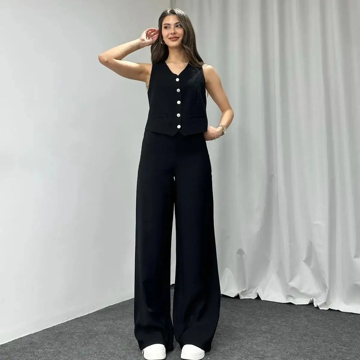 Sexy Crop Tops Two Piece Pant Set Outfits Matching Sets 2024 Women Luxury Clothes Wide Leg Elegant Pants 2 Piece Sets Outfits