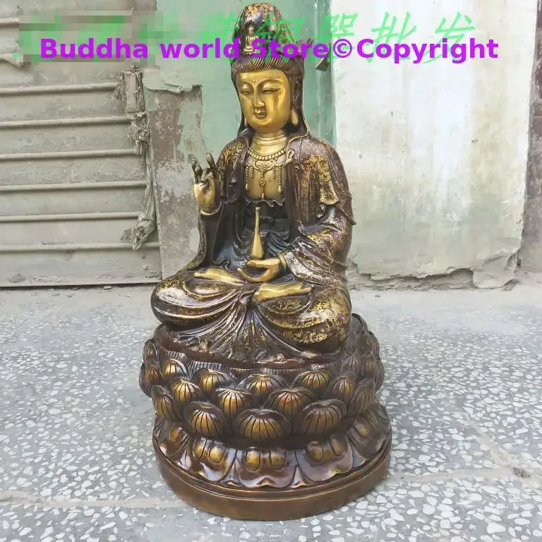 47cm huge Southeast Asia HOME Family safety healthy Effective protection bronze sitting Avalokitesvara Guanyin buddha statue