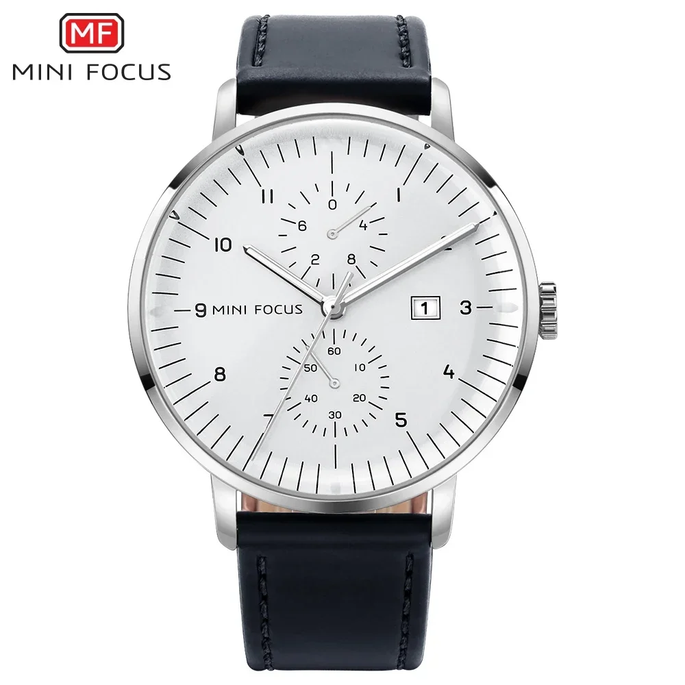 MINIFOCUS 0052 New Luxury Quartz Watches for Men Casual Fashion Waterproof Calendar Leather Men's Watch Часы Мужские Reloj Mujer
