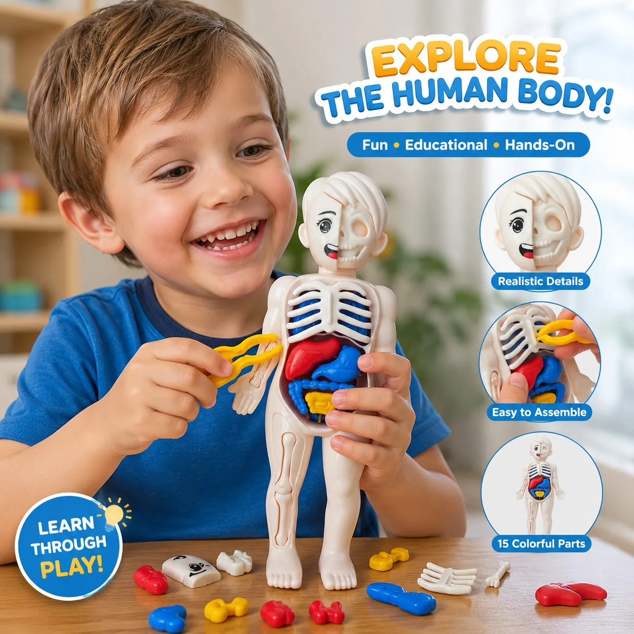 STEM Building Blocks Human Assembly Toy 15pcs, Educational Construction Set for Kids Hands-on Interactive Learning Puzzle Gift
