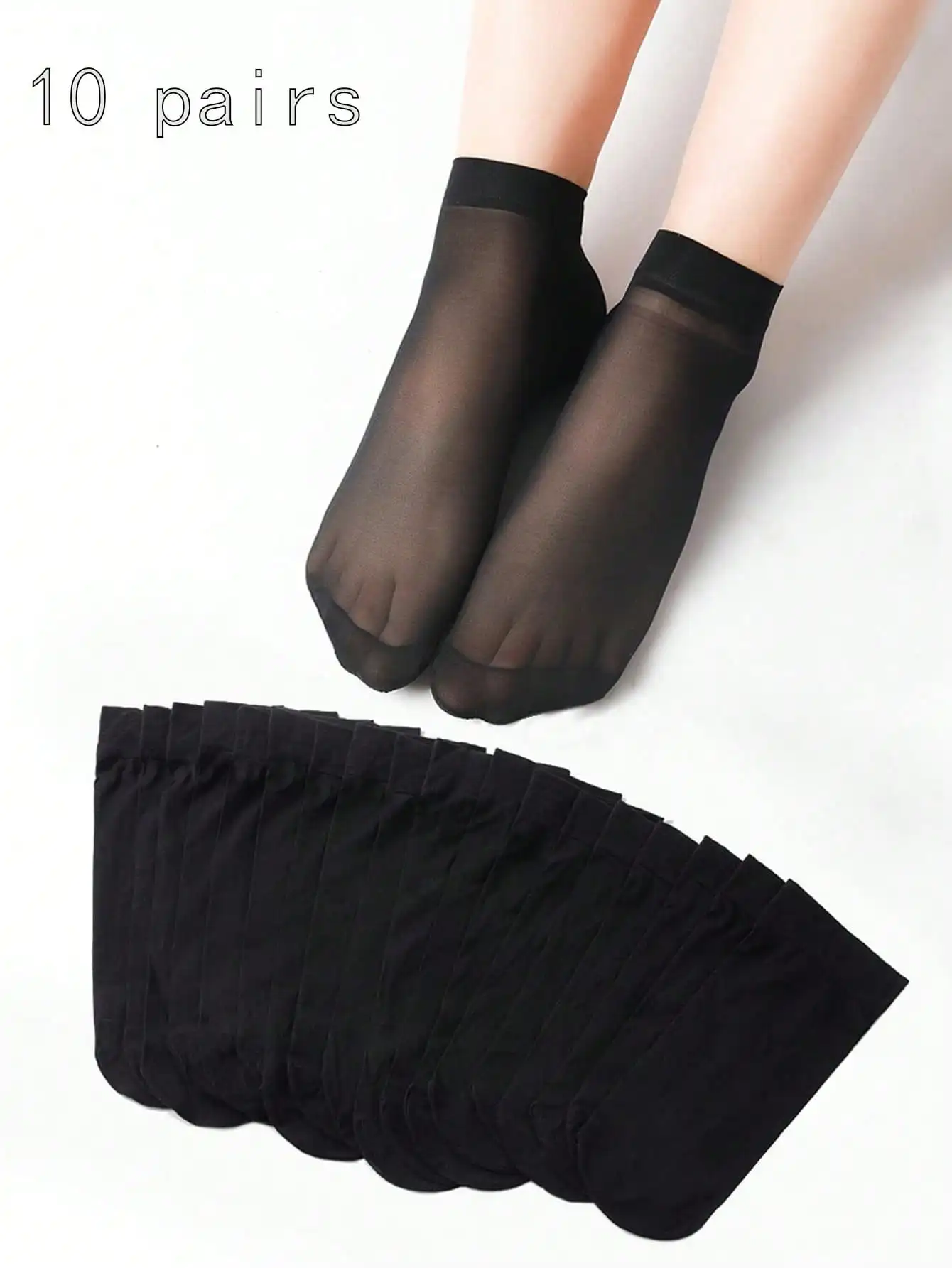 

10 Pairs Women's Black Sheer Ankle Socks, Lightweight & Breathable for Daily Wear