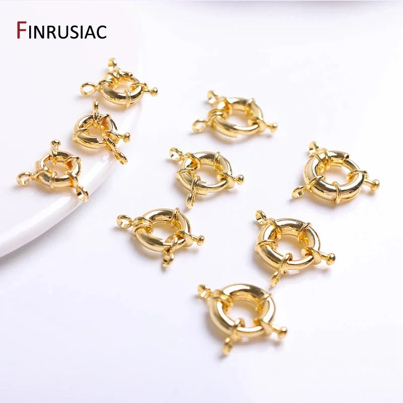Trendy 18K Gold Plated Brass Metal Round Spring Clasps Steering Wheel Sailor Clasp For Jewelry Making Fittings Wholesale