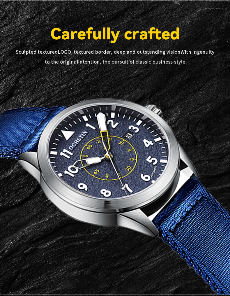 OCHSTIN Man Mechanical Pilot Wrist Watches Luxury Self Wind Nylon Mechanic Male Clock Auto Date Relogio Masculino Gift for Men