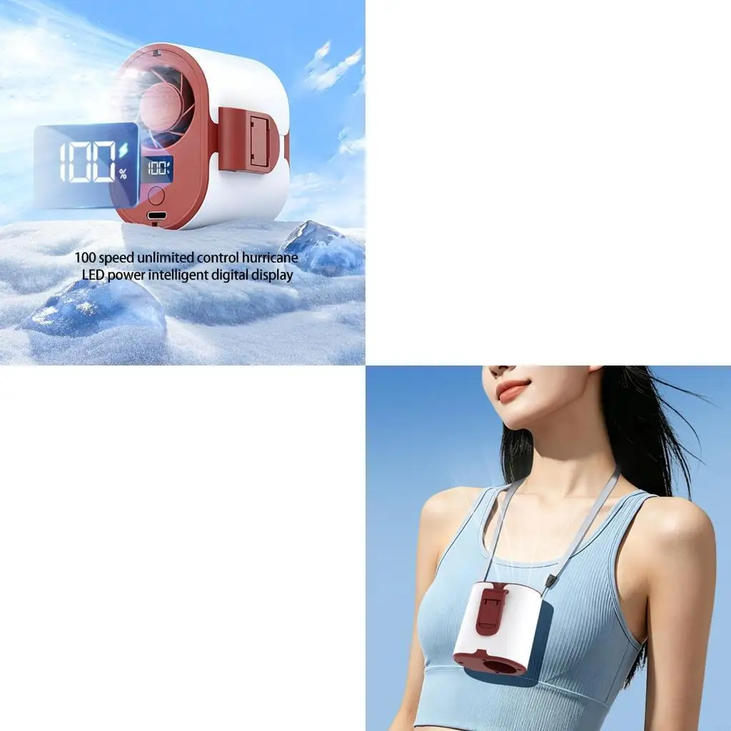

F92F 100 Speed Waist Hanging Fan With Digital Display Outdoor Work Hiking Camping Climbing Emergency Mobile Power Supply Fan