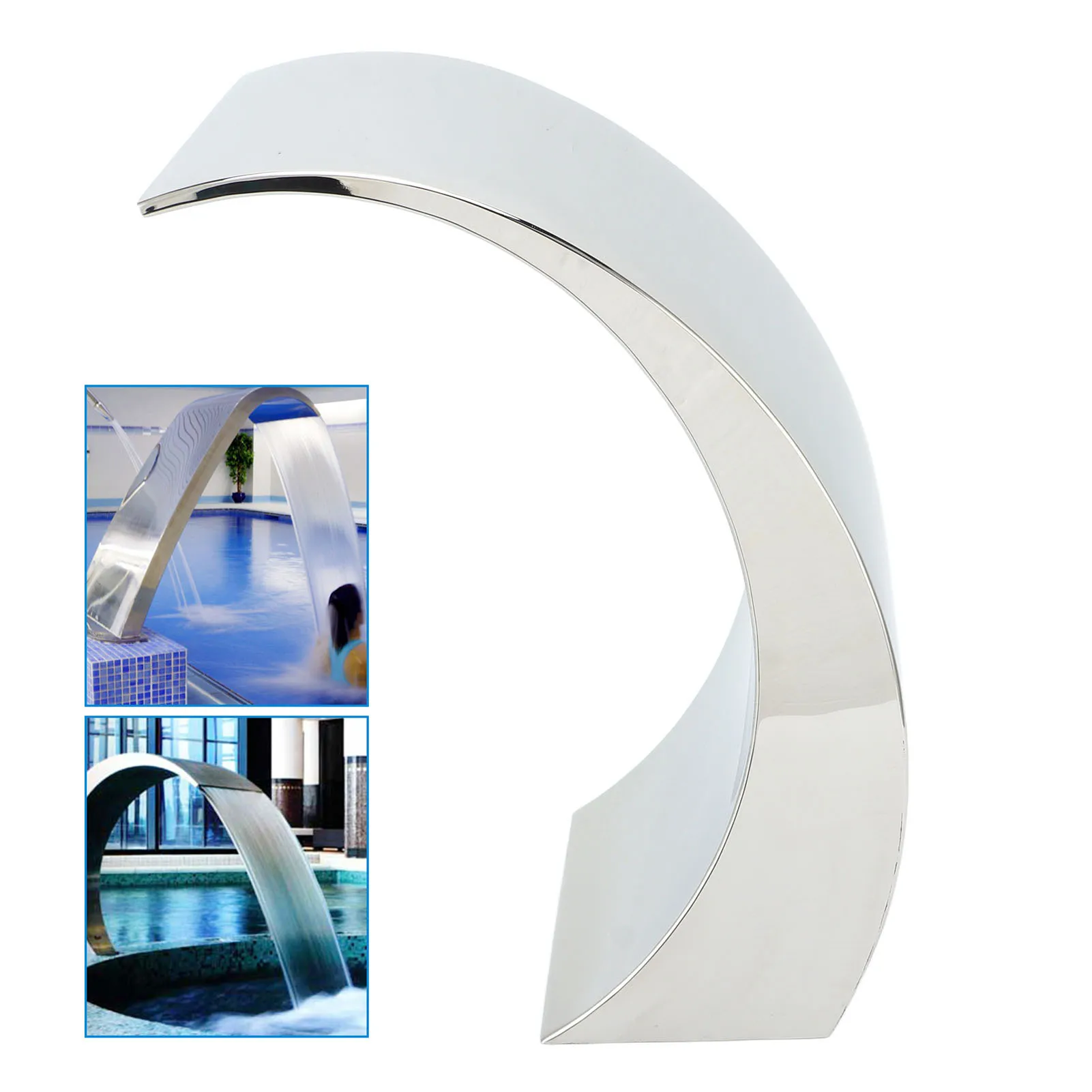 Salida de cascada para piscina G1 1/2, hilo femenino, diseño de arco redondeado, boquilla de fuente de agua de alta resistencia para piscina de acero inoxidable
