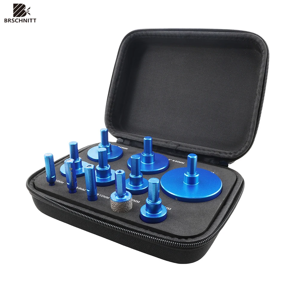 BRSCHNITT Diamond Drilling Bits Kit Tile Cutter for Drilling Ceramic Marble Granite, Triangle Shank 11Pcs  Hole Saw