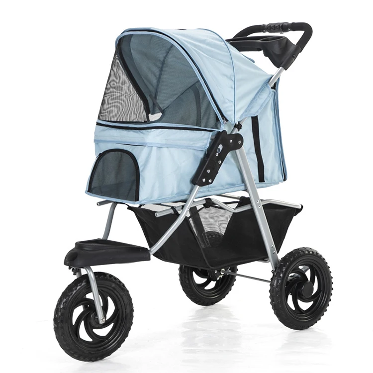 

Double Layer Dog Stroller Easy To Dismantle for Cleaning with Multi-faceted Windows Flexible Travel Pet Trolley Carrier