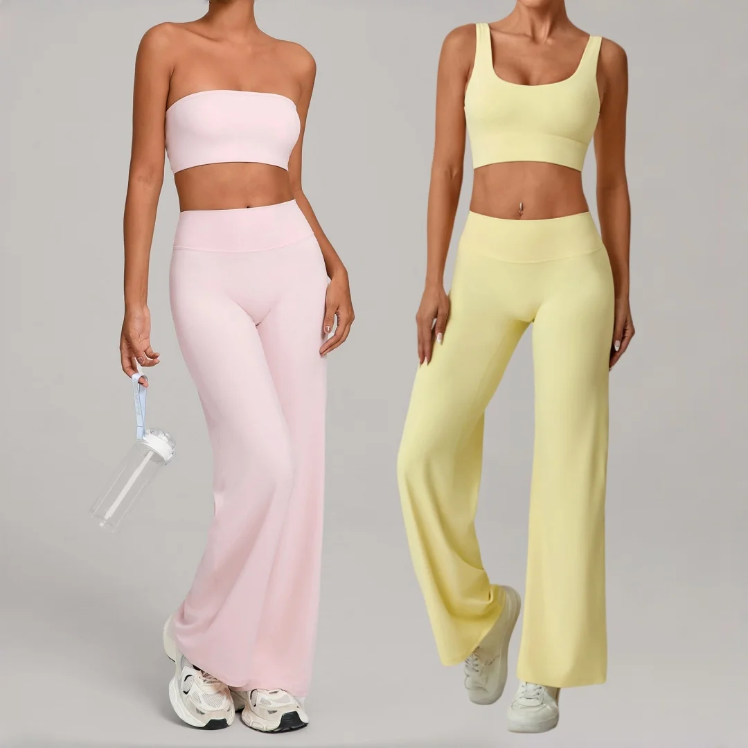 جديد عارية الذراعين سترة رياضية مجموعة عالية الخصر الورك رفع سريعة الجافة بنطال ذو قصة أرجل واسعة ملابس رياضية لليوجا في الهواء الطلق الجري ملابس رياضية للياقة البدنية غير رسمية #1