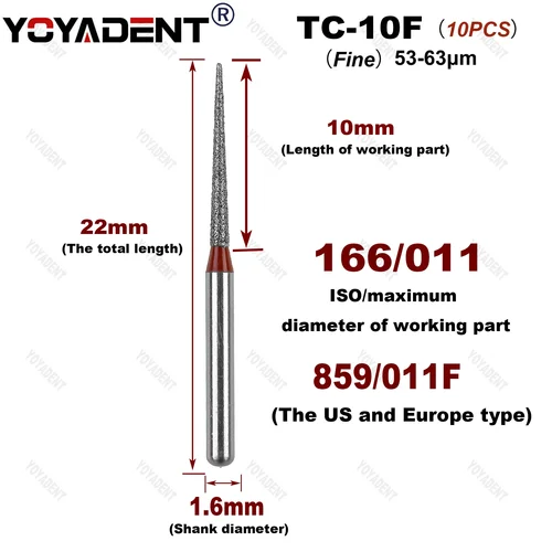 Imagen 2 del producto Fresas de diamante Dental finas/extrainas tipo TC, fresas de odontología para turbinas de alta velocidad, accesorios de dentista, 10 unidades por paquete