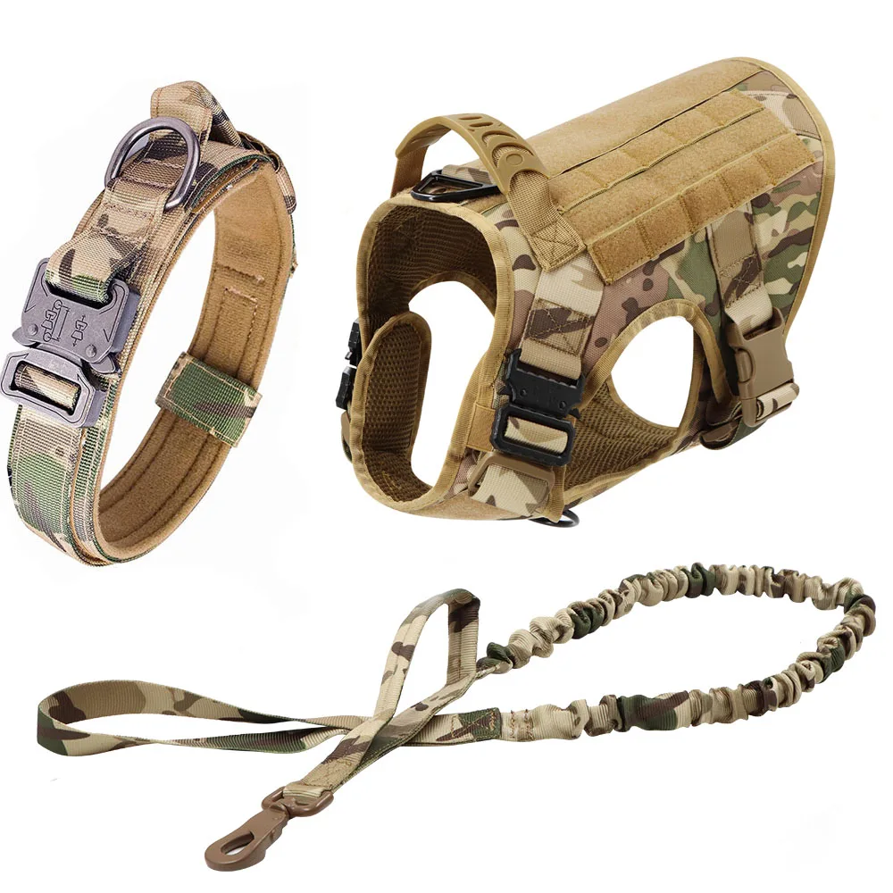 

Tactical Dog Harness and Easy Control TrainingDog Collar with BungeeDog LeashSet Heavy DutyDog Harness with Handle