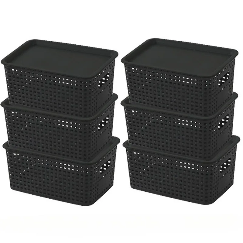 Lot de 6 paniers de rangement en plastique avec couvercles, boîte de rangement pour articles divers, adaptée pour ranger les vêtements, les jouets et les produits pour enfants