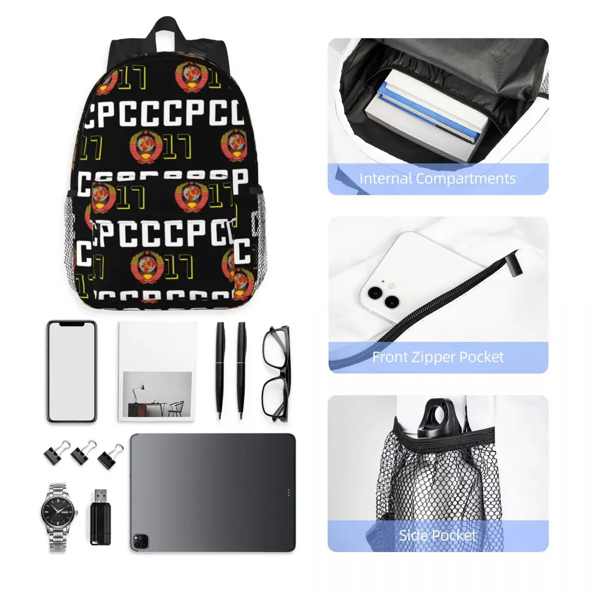 USSR Hammer And Sickle CCCP Russian Soviet Flag Backpack Student Boys Girls BookBag Men Women School Bag Computer Shoulder Bags
