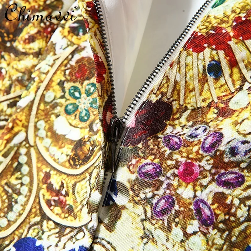 خمر المحكمة نمط الثقيلة الفاخرة الماس الجاكار فستان قصير المرأة العصرية جولة الرقبة قصيرة الأكمام فساتين أنيقة فضفاضة #5