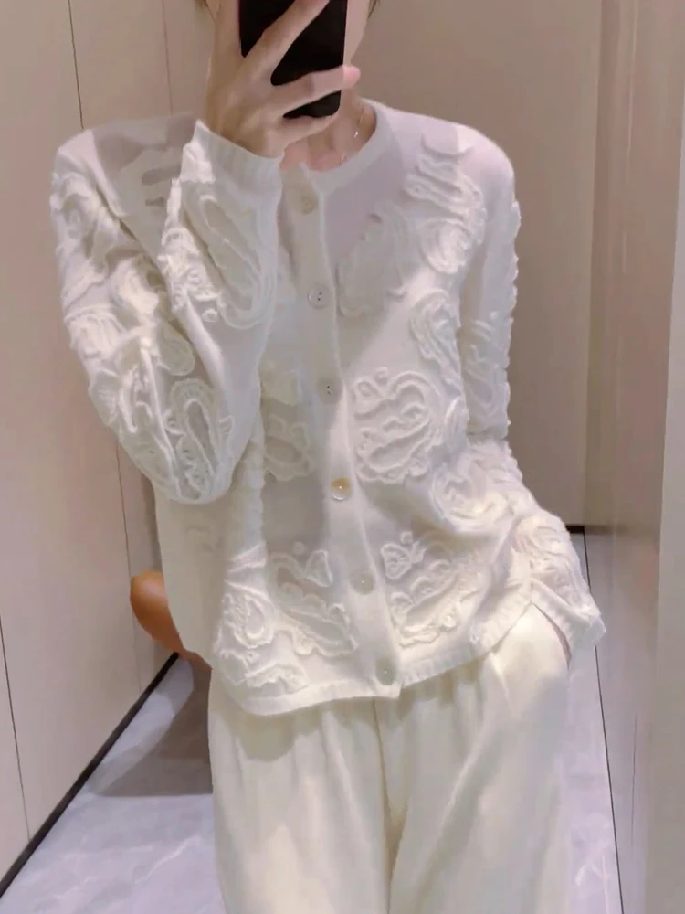 

Ele Heavy-Work Knitted Sweater Hollow out Beautiful Hook Flower Soft High-End Knitwear Large Size Open Cardigan for Women