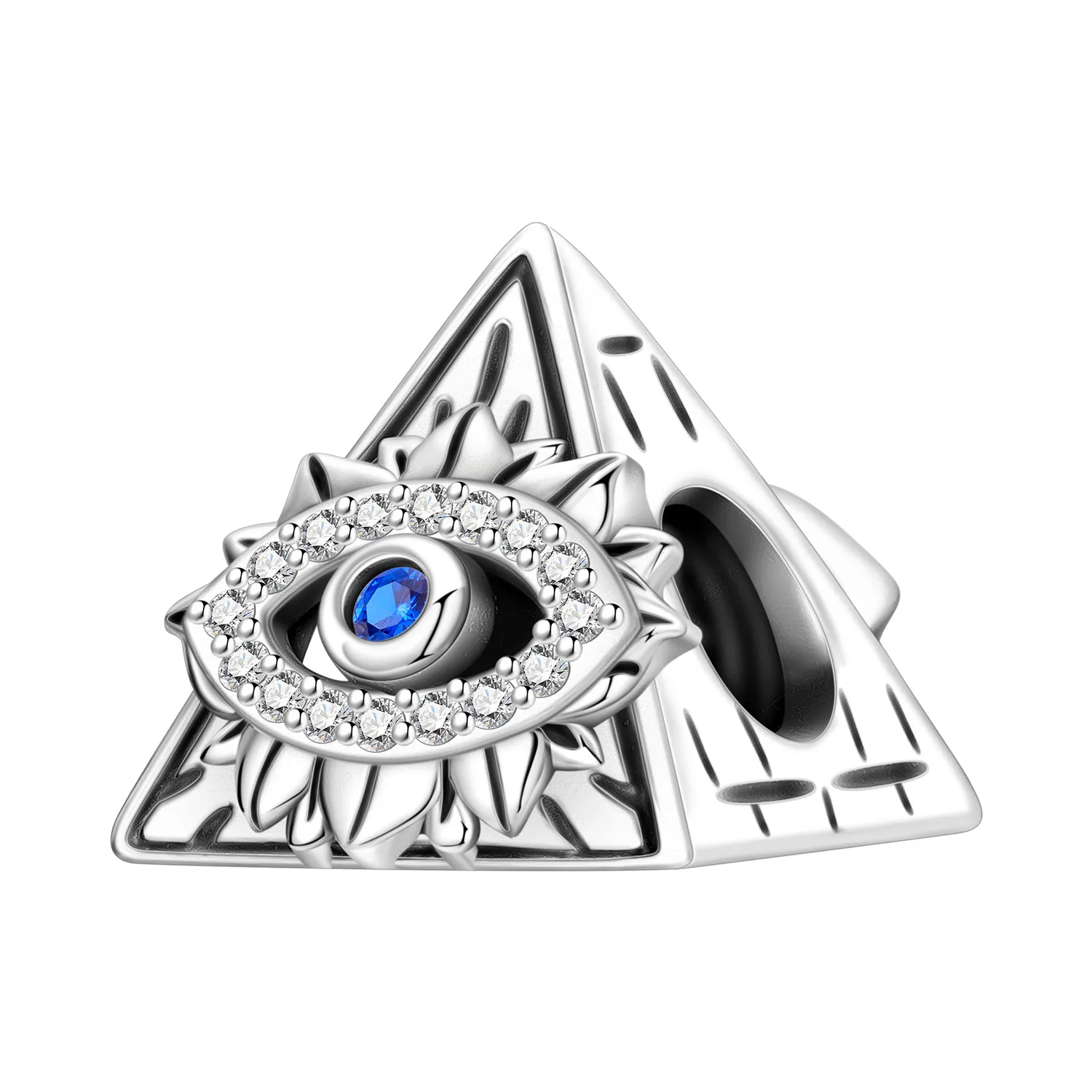 Pyramid All-Seeing Eye Lotus Charm Bead 925 Sterling Silver Symbol of Protection & Spiritual Awakening Fit Bracelet Jewelry Gift