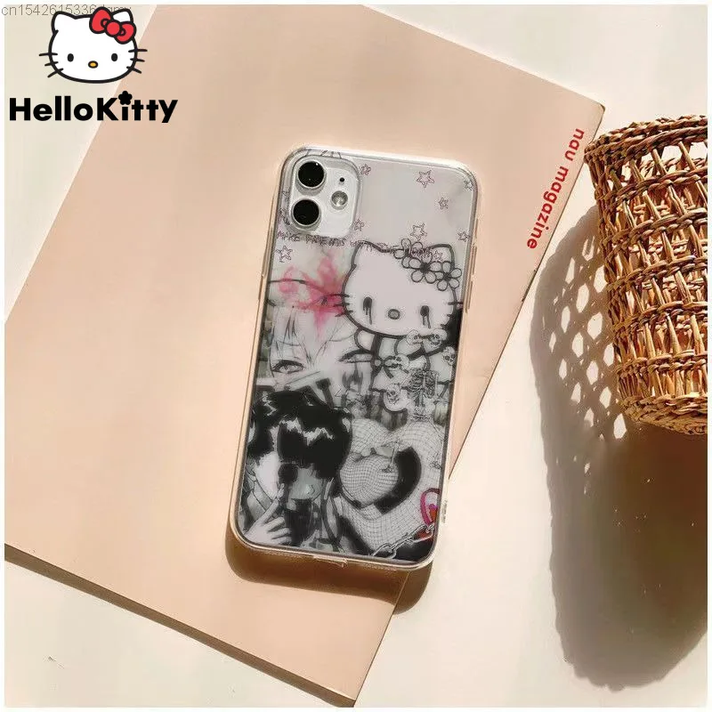 Sanrio Hello Kitty Yk2 Pink Japanese Style Phone Case Iphone 13 12 Mini 7 8 14 Plus 11 Pro Max Case Hippie Gothic Iphone X Xs Xr