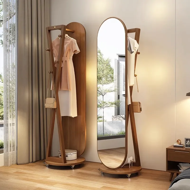 for Solid Wood Full Length Mirror Coat Rack Integrated Floor to Ceiling Rotating Full Body Mirror Bedroom Explosion Proof