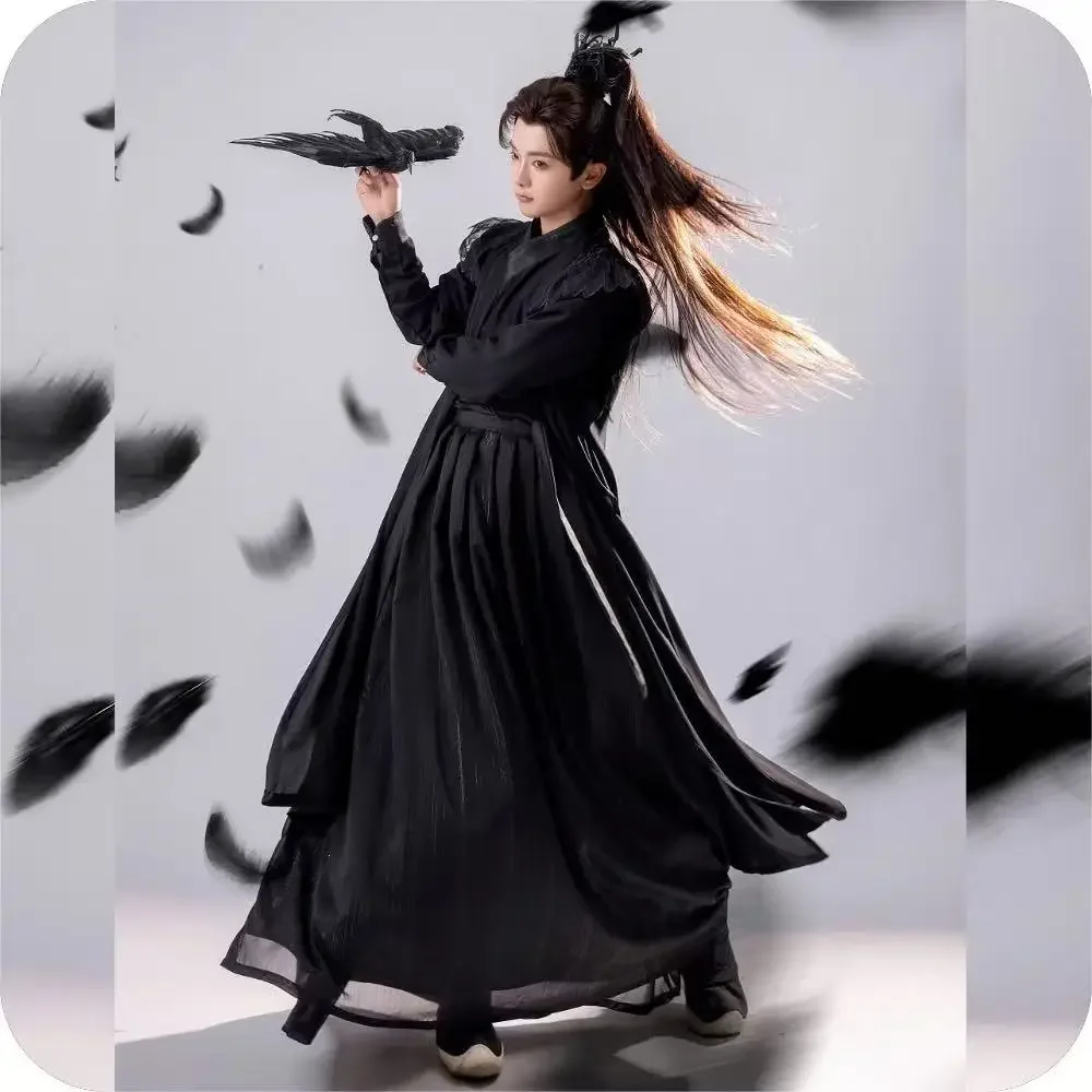

Chinese Leader Warrior Costume Niche Stylish Night Swordsman Cosplay Suit Boys Dark Black Series Men's Hanfu Dress Set Ancient
