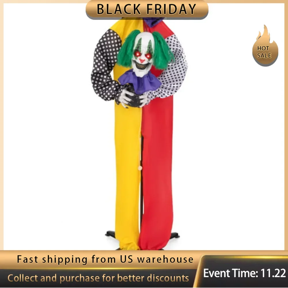 4.5FT Halloween clown decoration with LED eyes and phrase recording