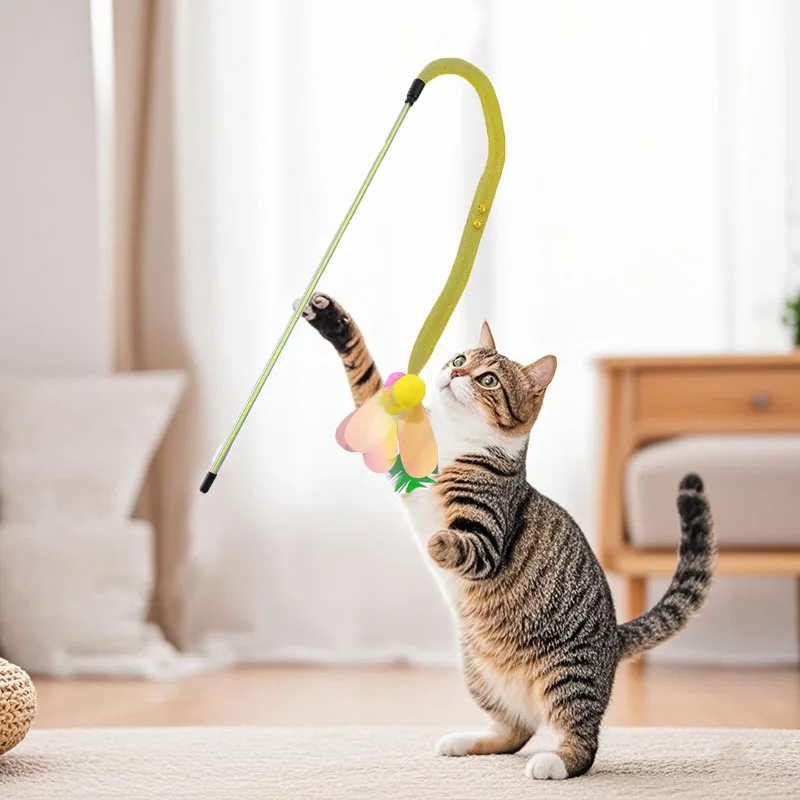 Katzenspielzeug, Katzen-Teaser-Stick mit Glöckchen, Spielzeug für Katzen, spielender Stab, bissfest, hüpfendes Kätzchenspielzeug, interaktives lustiges Haustierprodukt