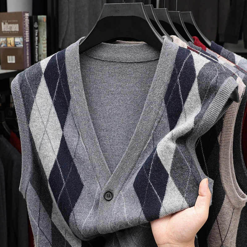 2025 Rompi jaket rajut hangat dan ramping pria untuk musim gugur dan musim dingin