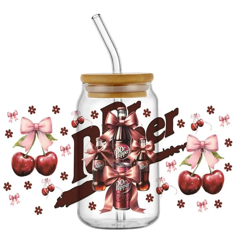 

New Design Popular Soft Drinks Transfer 3D Sticker Decals for 16oz UV DTF Libbey Glass Cup Mug Car Wrap Custom Logo Wholesale