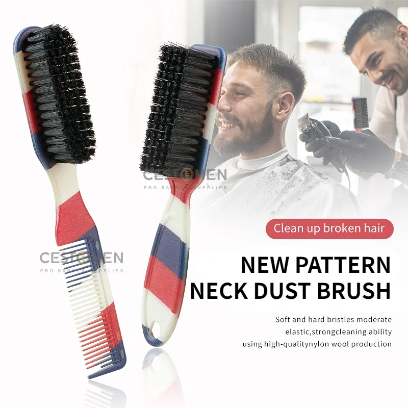 Newest Double-sided Professional Barber Neck Brush Comb Shaving Beard Salon Carving Duster Striped Cleaning Brush Hair Cutting