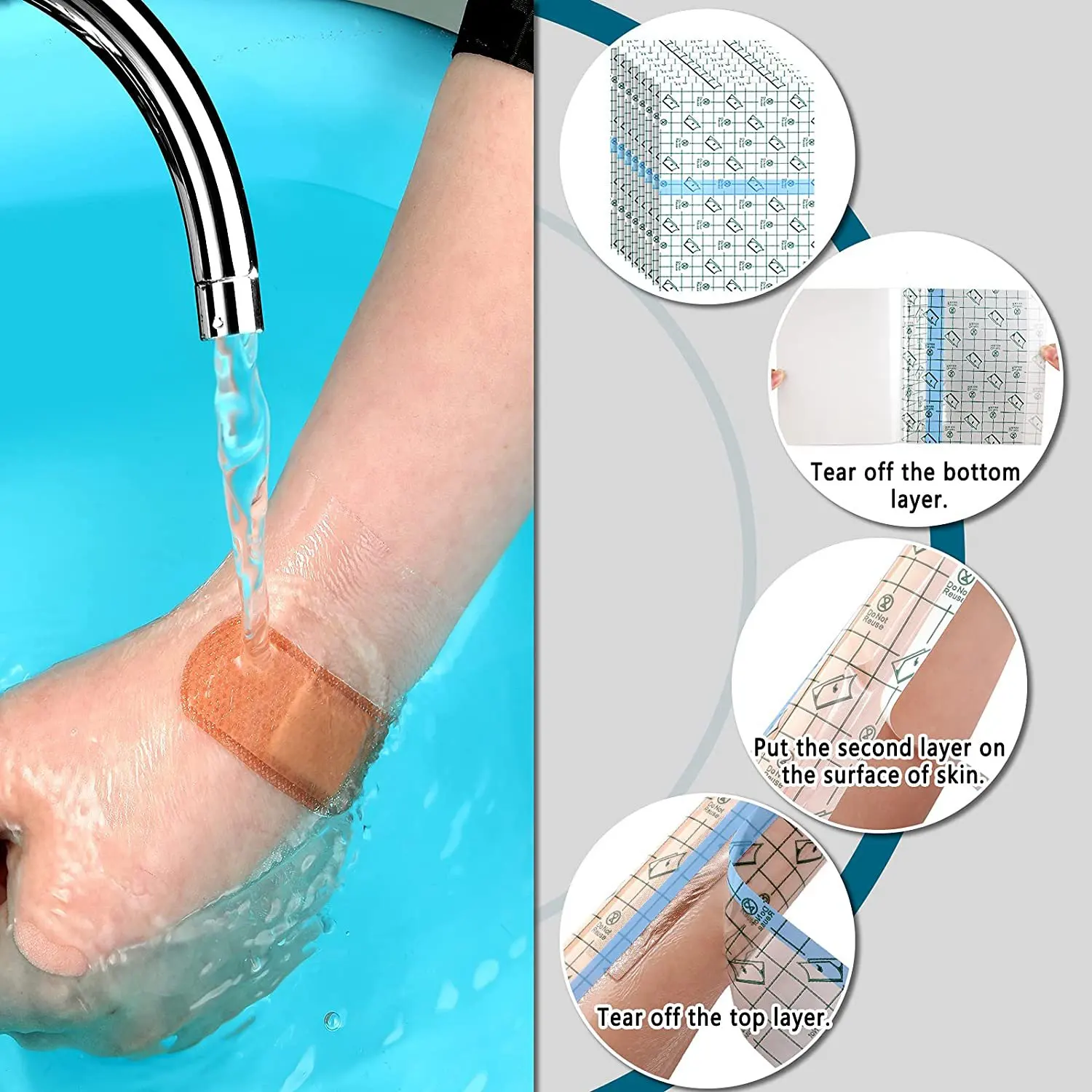 50 piezas de parche impermeable para ducha, cubierta protectora de vendaje elástico transparente desechable para tatuajes, natación y ducha
