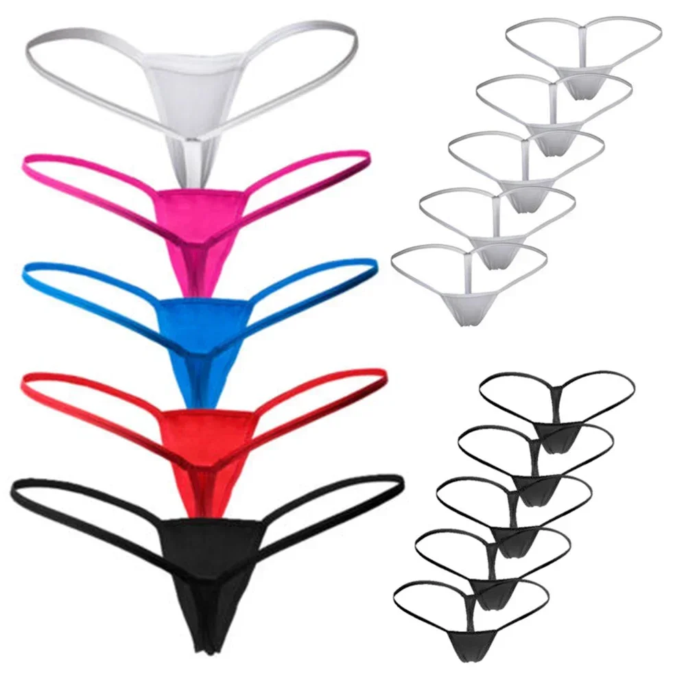 5Pcs Super Sexy Woman Underwear Mini Thong Woman Panties Exposed Butt Bikini G-String Elastic Underpants Lingerie Solid Panty