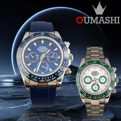 OUMASHI 39.3mm men watch VK63 movement motion multifunctional time meter commercial sapphire glass stainless steel bracelet