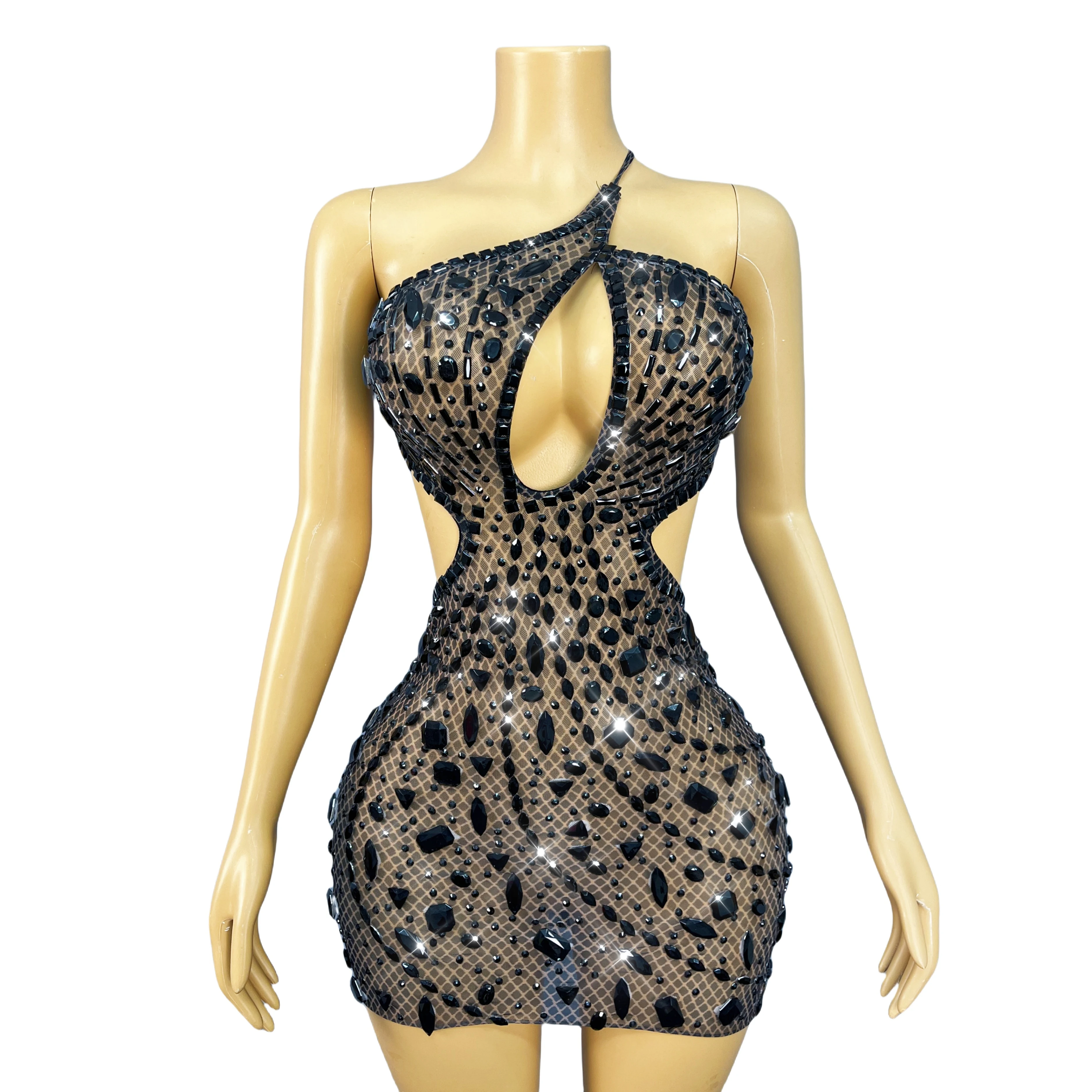 

Shining Rhinestones Sexy Backless Suspenders Mesh Dress Women Party Show Fashion Outfit Dancer Singer Performance Juanlian