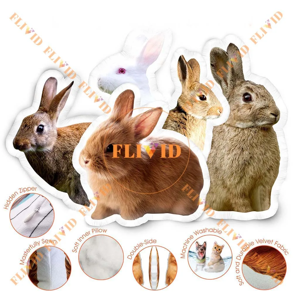 Custom 3D Pet Rabbit Pillow Bunny Photo Pillow Funny Cushion Toys Dolls Stuffed Picture Customization Sofa Car Cushion