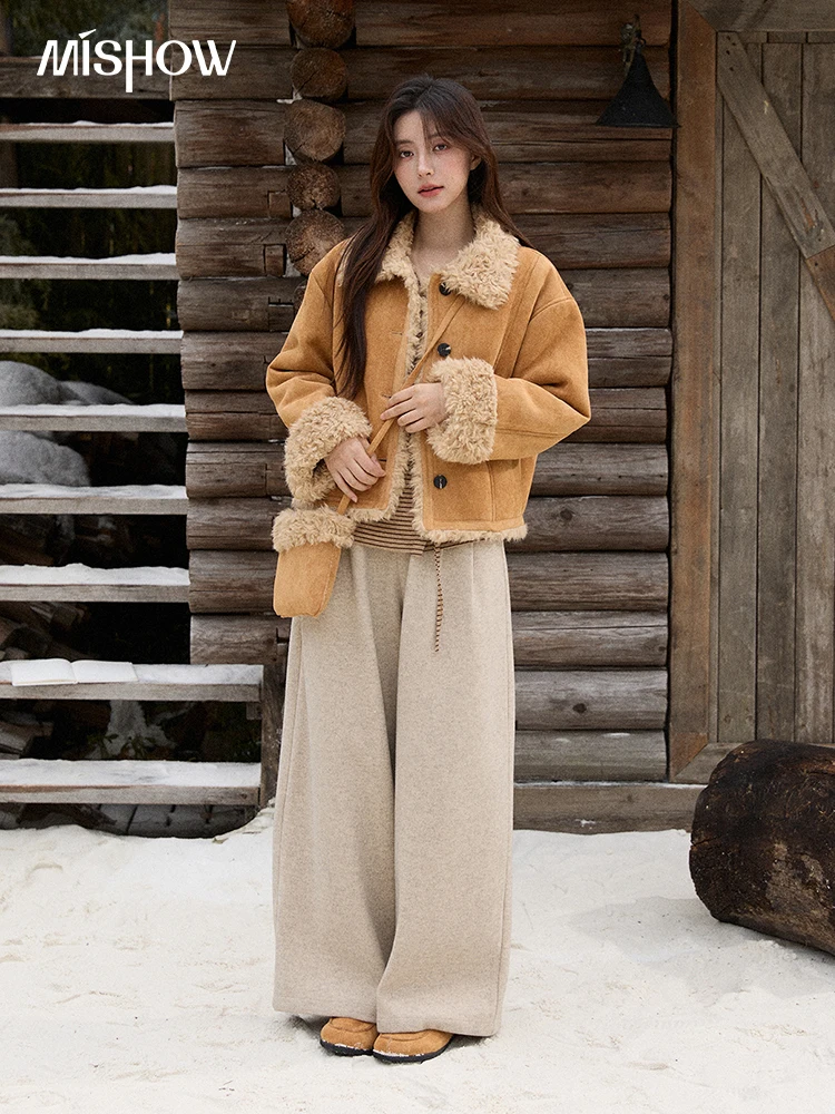 MISHOW Winter Jacket Women 2025 Winter Retro Luxury Loose Coat Turn-down Collar Commuter Suede Warm Short Jackets MXE86W0936