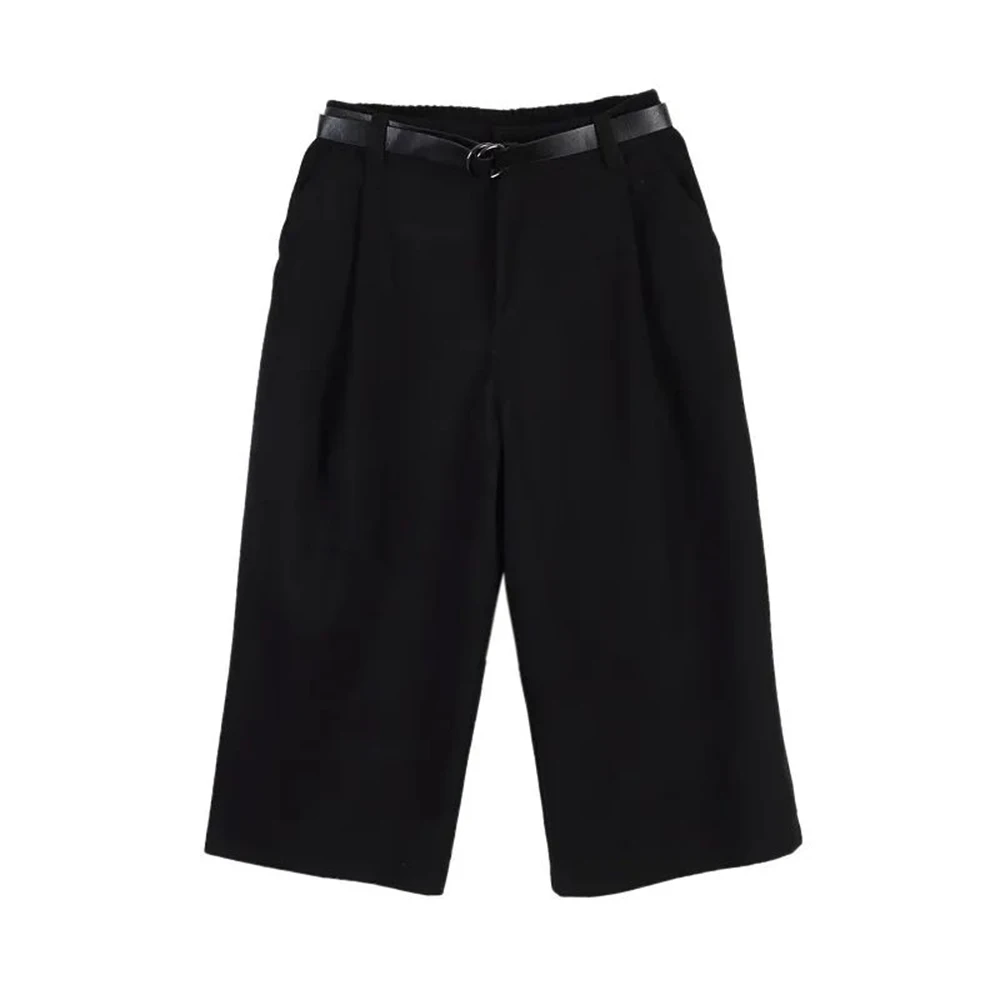 Mens Pants Y2k Dark Gothic Style Belt Casual Pants Autumn Streetwear Fashion Straight Wide Leg Cropped Pants Men'S Clothing 2024