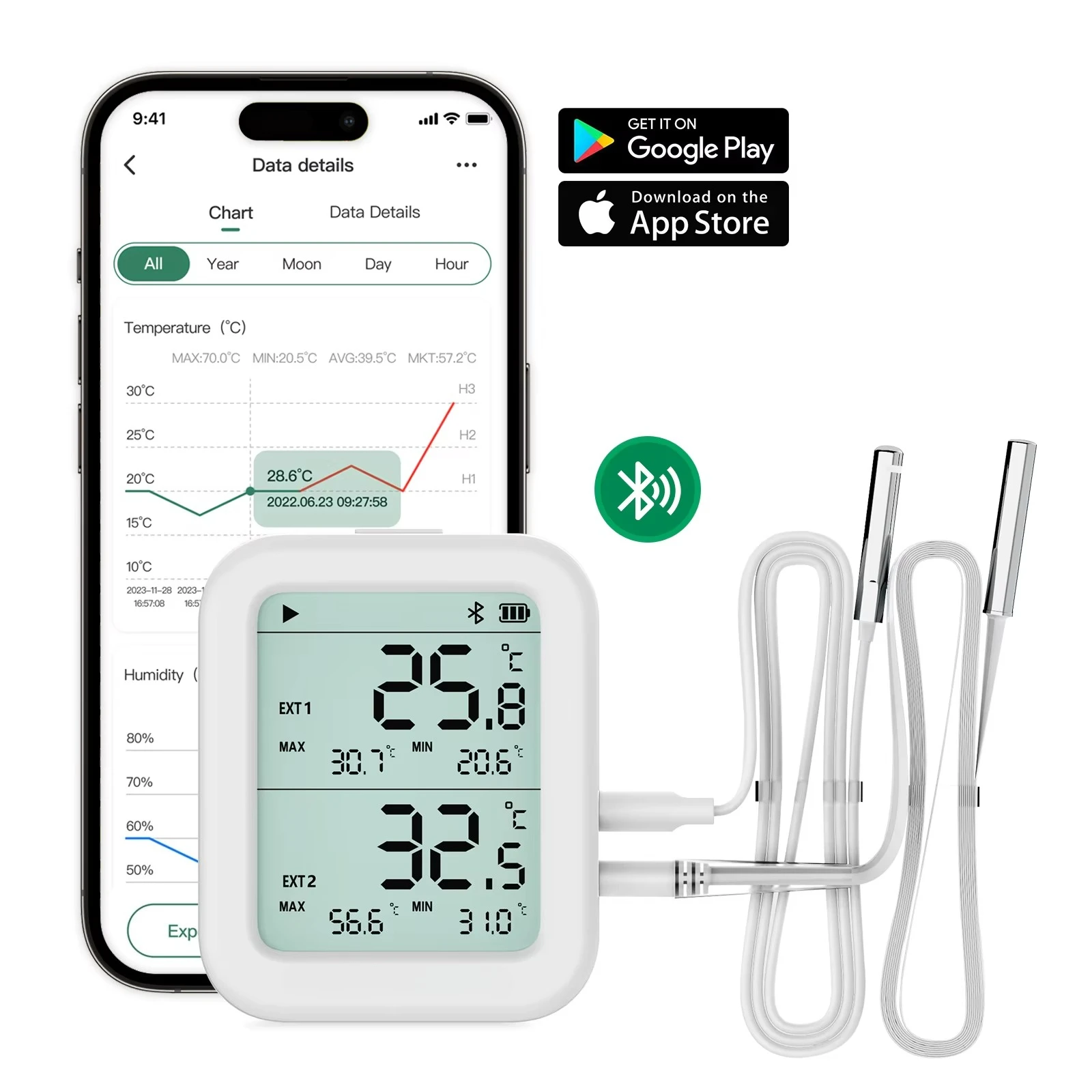 Wireless Multi-function Thermometer Hygrometer Bluetooth Temperature & Humidity Sensor