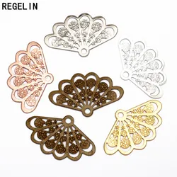 REGELIN 20pcs/lot Vintage Style 6 Colors Copper Fan Shape Filigree Hollow Charms Jewelry accessories DIY Components 14*23mm