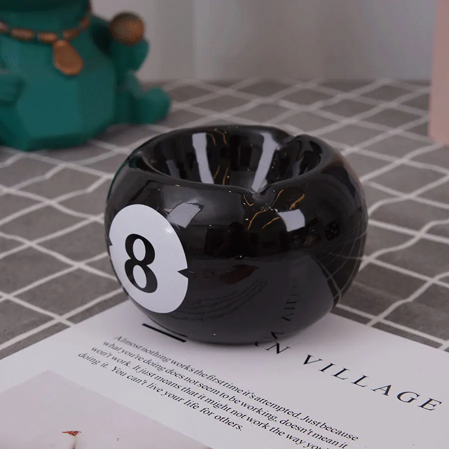 1PC Unique Black Eight Ceramic Ashtray Perfect For Billiard Rooms Home Bars Parties Ideal Gift & Creative Birthday Presents