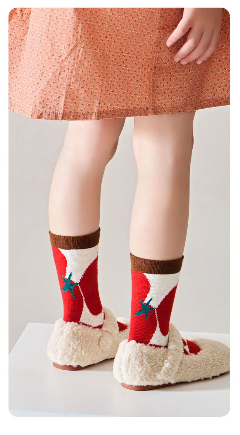 5 Pairs Girls Crew Socks Floral Pattern Children's Socks Autumn Cotton Socks