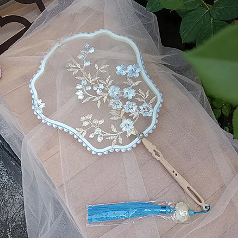 Chinese Traditional Embroidery Hand Fan, Vintage Chinese Ancient Costume, Han Fu Dance, Cheongsam Fan, Long Handle Performance